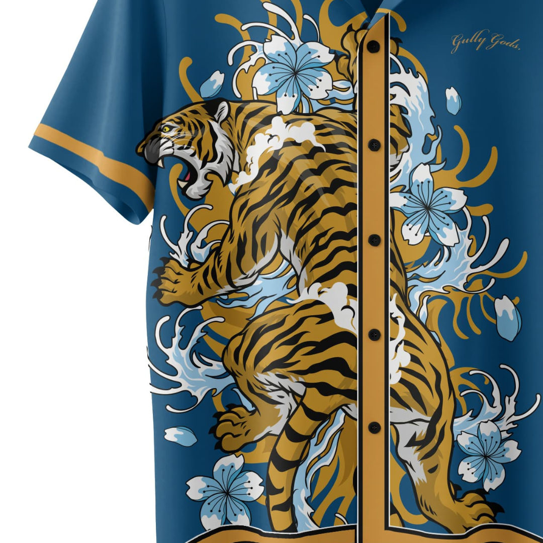 Streetwear Tiger Bloom Button-Up Shirt – GULLYGODS Edition