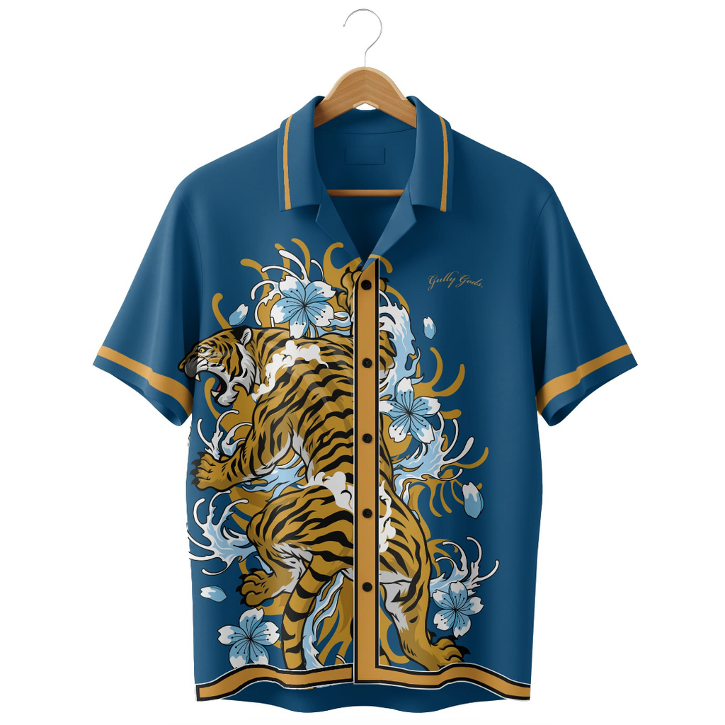 Streetwear Tiger Bloom Button-Up Shirt – GULLYGODS Edition