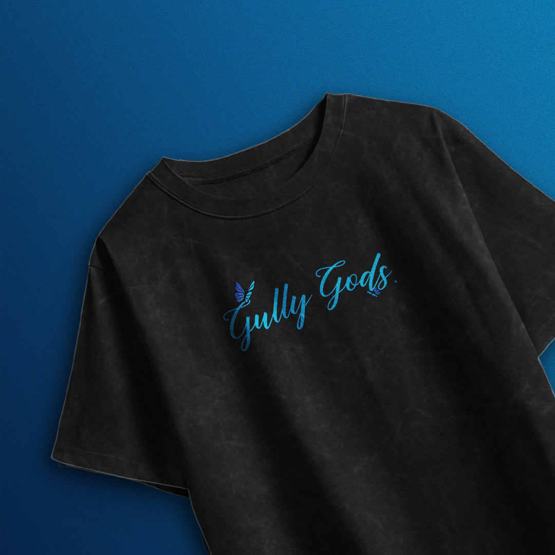 Streetwear Black Acid Wash Butterfly T-Shirt – GULLYGODS Edition