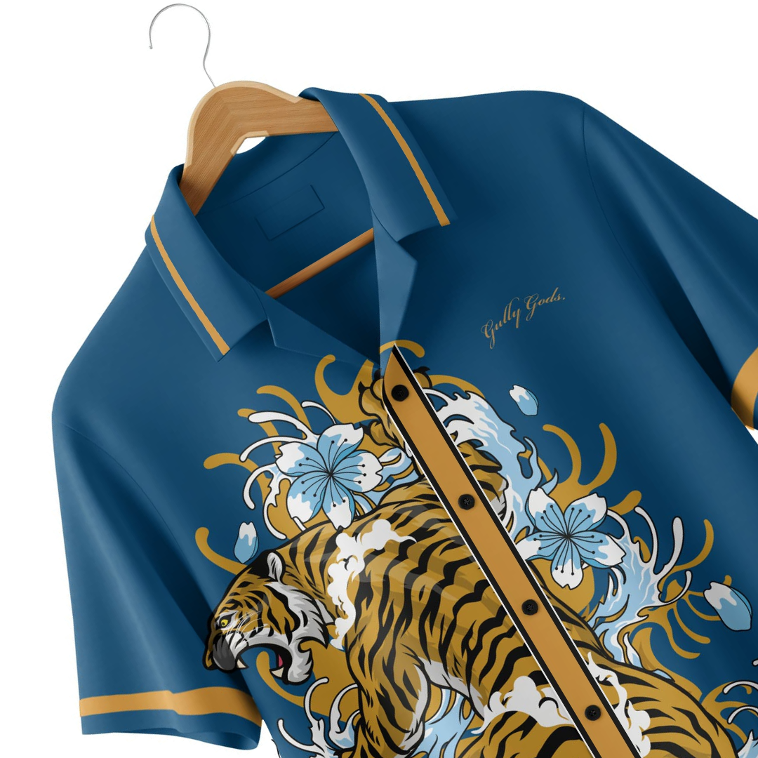 Streetwear Tiger Bloom Button-Up Shirt – GULLYGODS Edition
