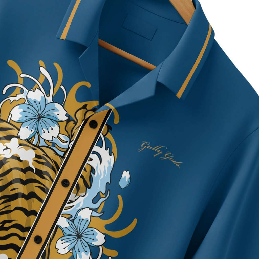 Streetwear Tiger Bloom Button-Up Shirt – GULLYGODS Edition