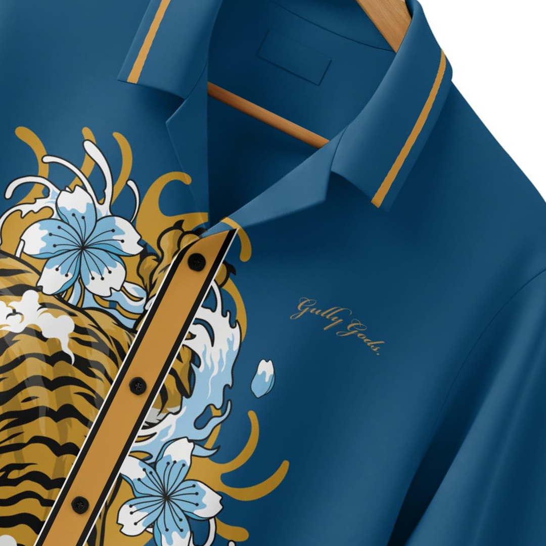 Streetwear Tiger Bloom Button-Up Shirt – GULLYGODS Edition